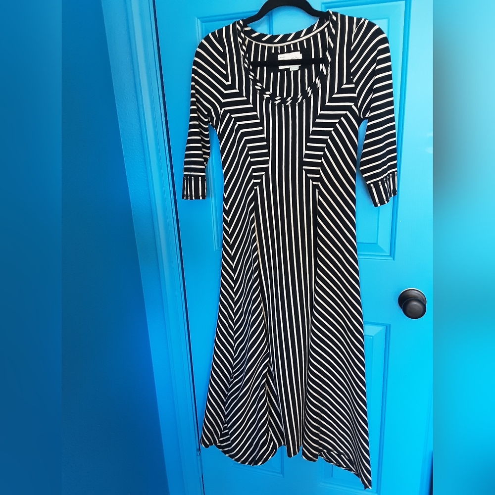 Saturday Sunday Black White Striped Midi Dress